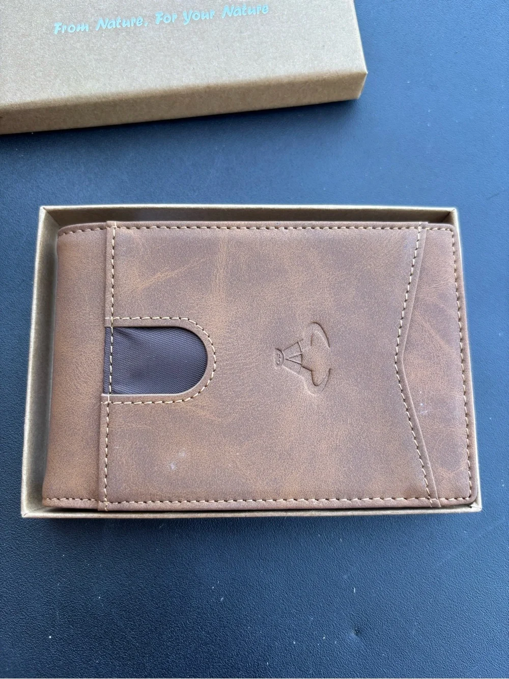Brown Leather Card & Key Holder with Pull-Tab Access